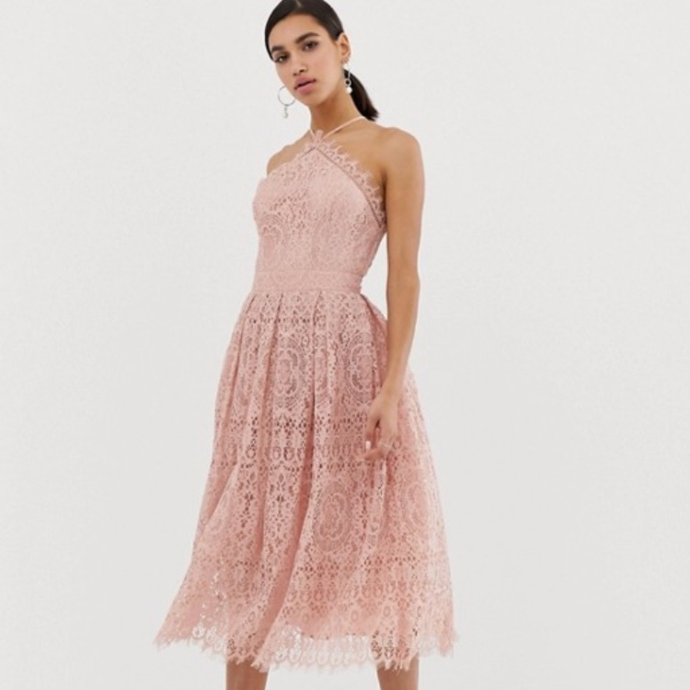 ASOS design lace midi dress with pinny bodice